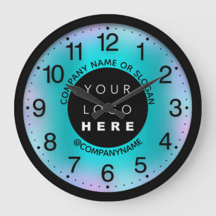 Company Logo Mint Blue Abstract Name Slogan Large Clock