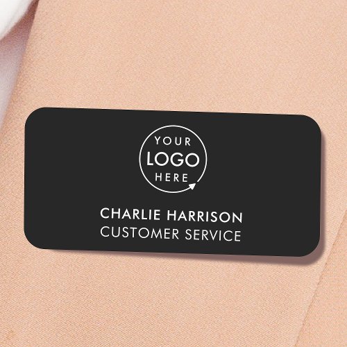 Company Logo  Modern Black Employee Staff Name Tag