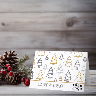 Company Logo Modern Christmas Tree Doodle Art Holiday Card
