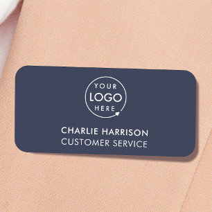 Company Logo Modern Navy Blue Employee Staff Name Tag
