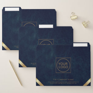Company Logo Modern Navy Leather File Folder