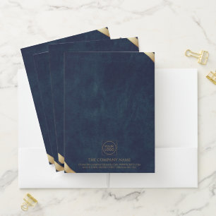 Company Logo Modern Navy Leather Pocket Folder