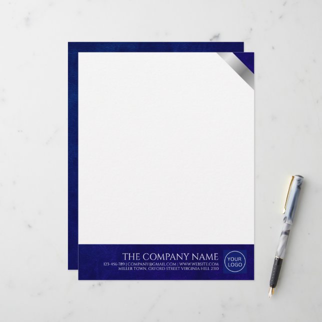 Company Logo Modern Royal Blue Leather Letterhead (Front/Back In Situ)