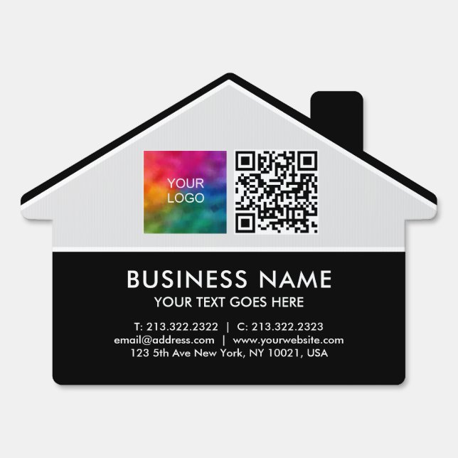 Company Logo Name Address Phone Black White House Sign (Front)
