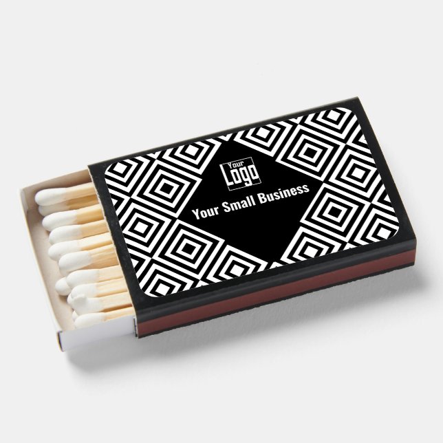 Company Logo Name  Black & White Pattern Matchboxes (Front Open)