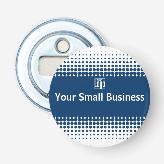 Company Logo Name Half Tone Blue White  Bottle Opener (Front)