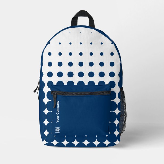 Company Logo Name Halftone Blue White Printed Backpack (Front)