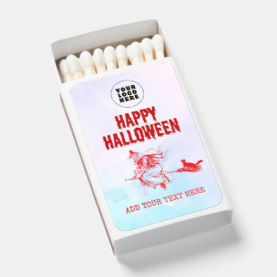Company Logo & Name Halloween Witch and Cat Matchboxes