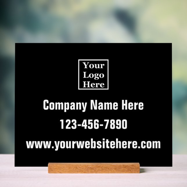 Company Logo Name Phone Website on Black  Acrylic Sign (Neutral)