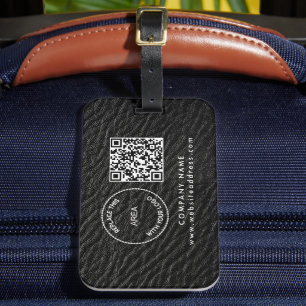 Company Logo Name QR Code Black Faux Leather Luggage Tag