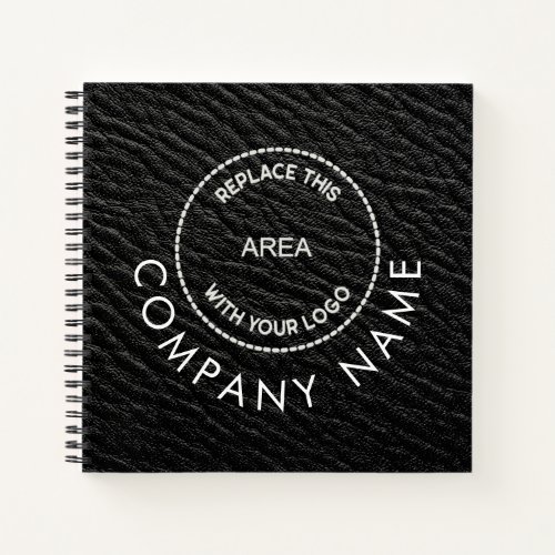 Company Logo Name QR Code Black Faux Leather  Notebook