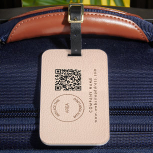 Company Logo Name QR Code Cream Faux Leather Luggage Tag