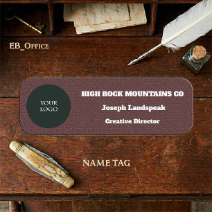 Company Logo on Copper Brown Leather Print Name Tag