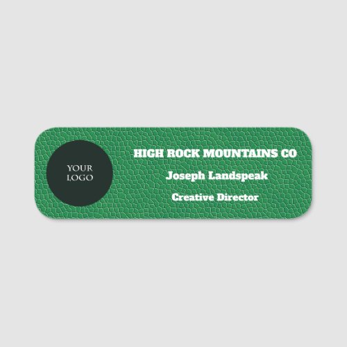 Company Logo on Green Leather Print Name Tag