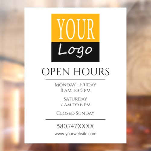 Company Logo Open Hours Website Window Cling