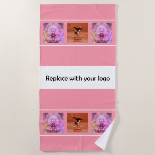 Company logo photo collage pink white beach towel