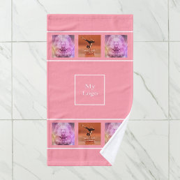 Company logo photo collage pink white hand towel 