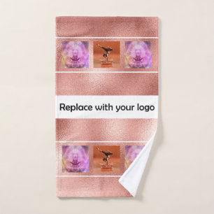 Company logo photo collage rose gold elegant hand towel