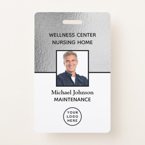 Company Logo Photo ID Silver White Employee Badge