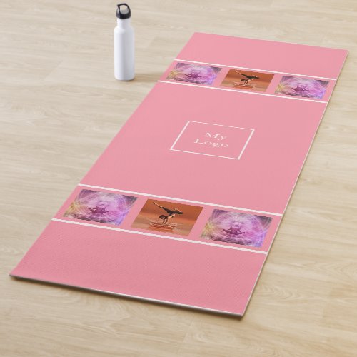 Company logo pink photo collage white yoga mat