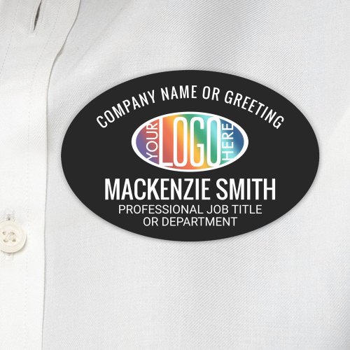 Company Logo Professional Employee Black Oval Name Tag