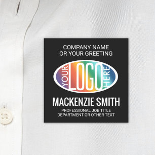 Company Logo Professional Employee Black Square Name Tag