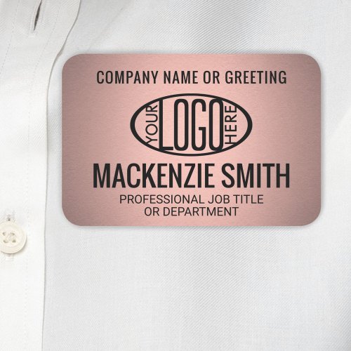 Company Logo Professional Employee Faux Rose Gold Name Tag