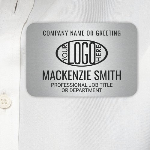 Company Logo Professional Employee Faux Silver Name Tag