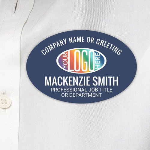 Company Logo Professional Employee Navy Blue Oval Name Tag