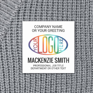 Company Logo Professional Employee White Square Name Tag