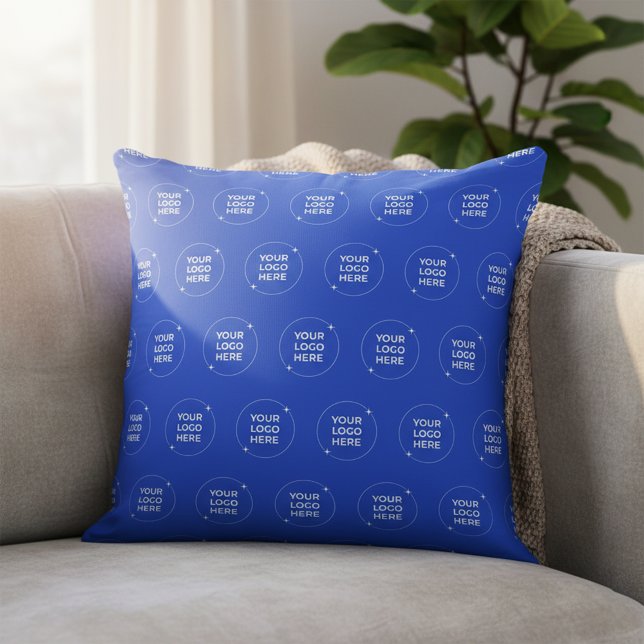 Company Logo Promotional Marketing Royal Blue Throw Pillow (Creator Uploaded)