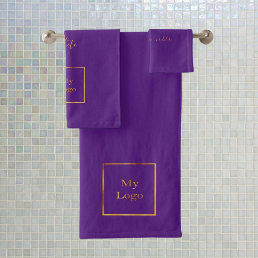 Company logo purple gold text business bath towel