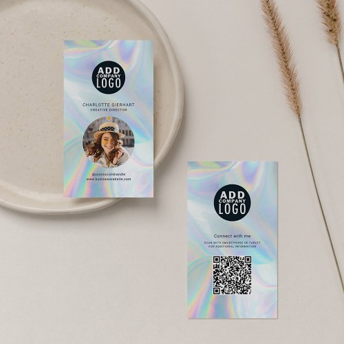 Company Logo QR Code Employee Photo Holographic Business Card