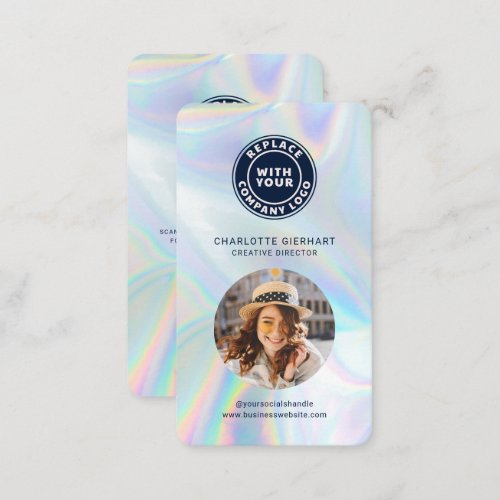 Company Logo QR Code Employee Photo Holographic Business Card