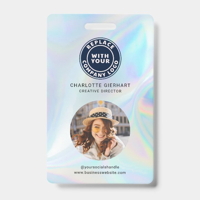 Company Logo QR Code Holographic Employee Photo ID Badge (Front)