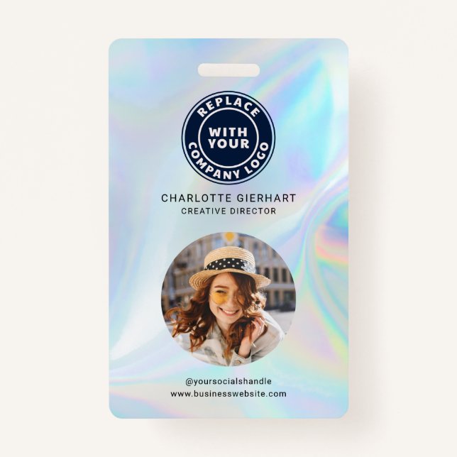 Company Logo QR Code Holographic Employee Photo ID Badge (Front)