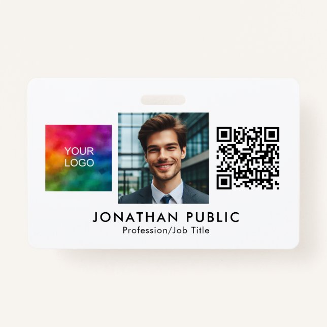 Company Logo QR Code ID Card Employee Photo Badge (Front)