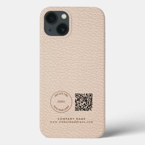 Company Logo QR Code Name Cream Faux Leather  iPhone 13 Case