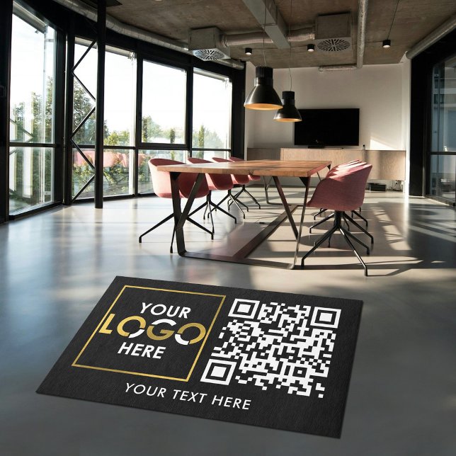 Company Logo QR Code Promotional Business Black Rug (Company Logo QR Code Promotional Business Black Rug)