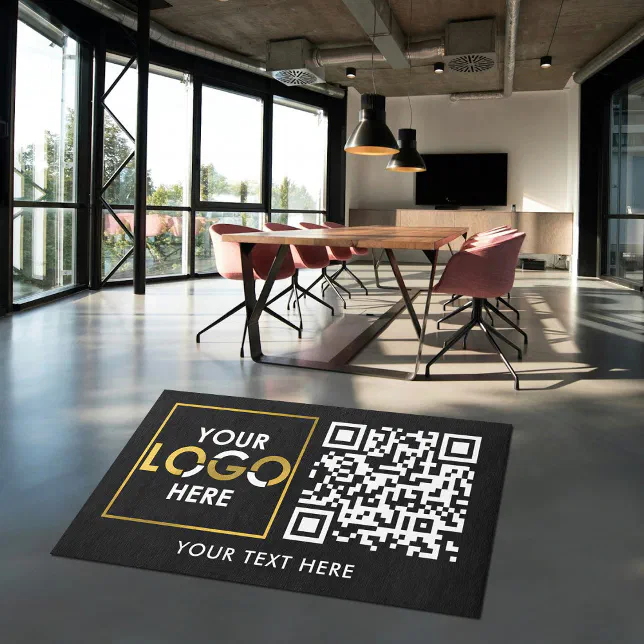 Qr Code Rug Company Logo QR Code Promotional Business Black Rug | Zazzle