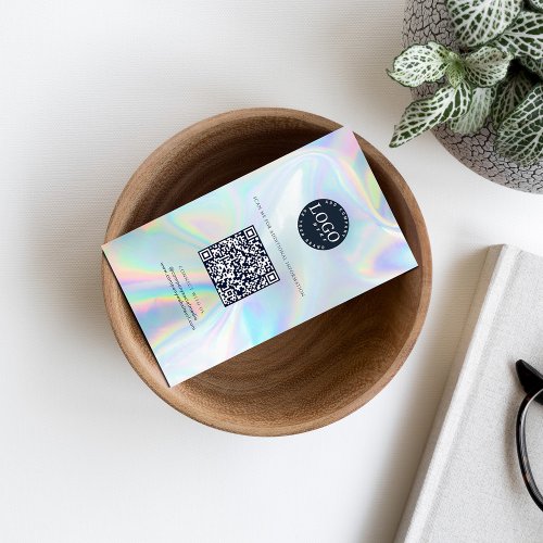 Company Logo QR Code Social Media Iridescent Business Card