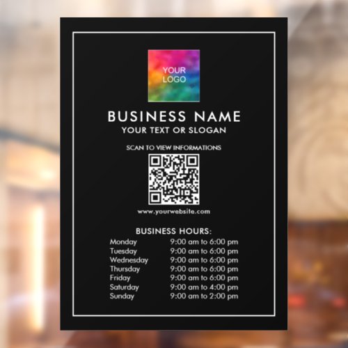 Company Logo QR Code Template Business Hours  Window Cling