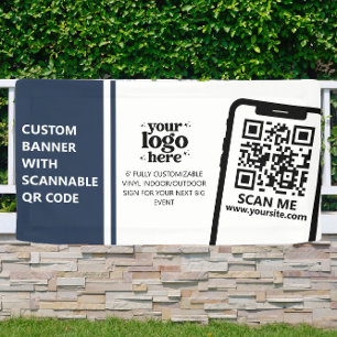 Company Logo QR Code Vinyl Blue Indoor Outdoor Banner