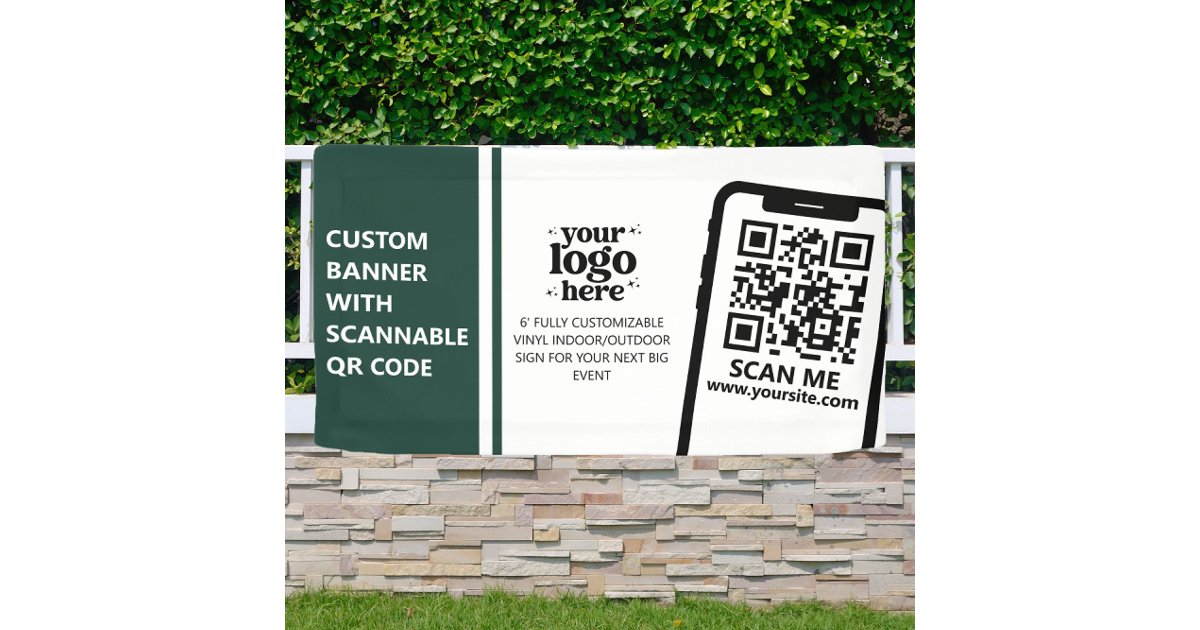 Company Logo QR Code Vinyl Green Indoor Outdoor Banner | Zazzle