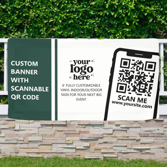 Company Logo QR Code Vinyl Green Indoor Outdoor Banner | Zazzle