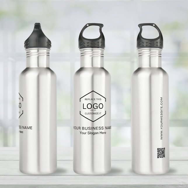 Company Logo QR code Website Business Stainless Steel Water Bottle (Creator Uploaded)