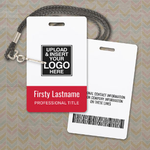 Company Logo - RED - Name Title Bar Code Custom ID Badge