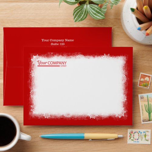 Company Logo Red White Snow Frosty Pre_addressed Envelope