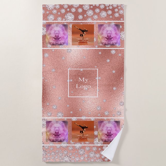 Company logo rose gold photo collage luxurious beach towel (Front)