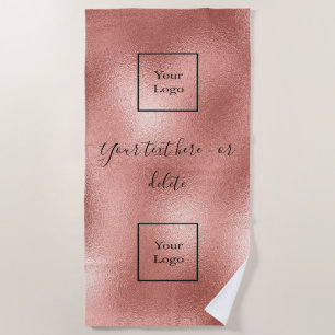 Company logo rose gold text business beach towel